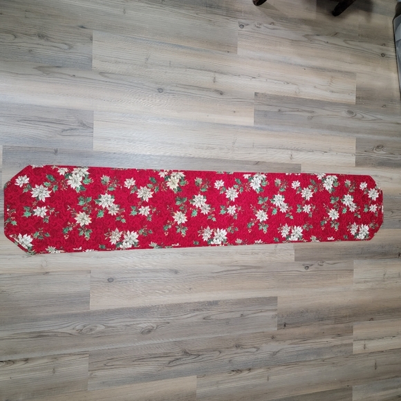 Handmade Quilted "Christmas Red Poinsettias" Table Runner 54"x12" - Picture 4 of 4
